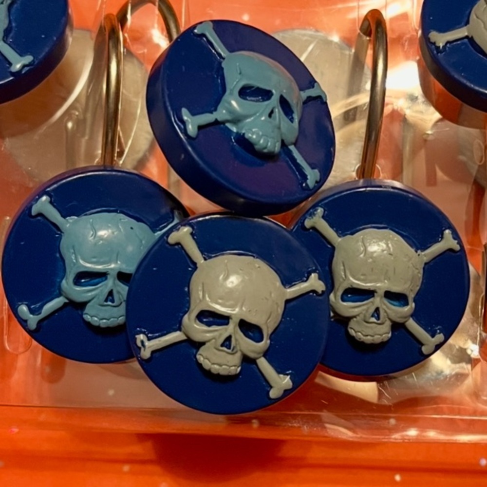 Blue Skull & Crossbones Shower Curtain Hooks - Set of 12